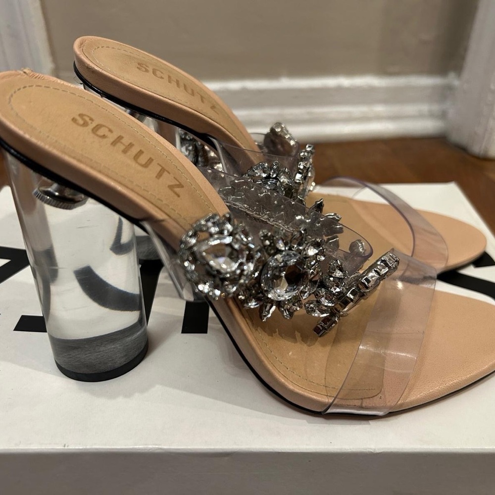 Schutz Women's Clear and Tan Heels
